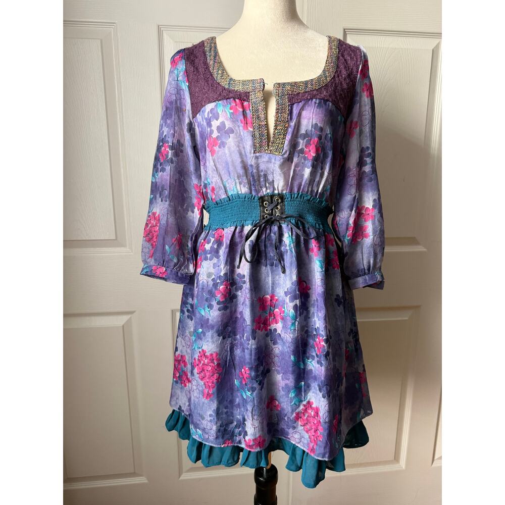 Lulumari‎ Floral Boho Fairy Dress NWT Size L Cottagecore Whimsygoth Fairy